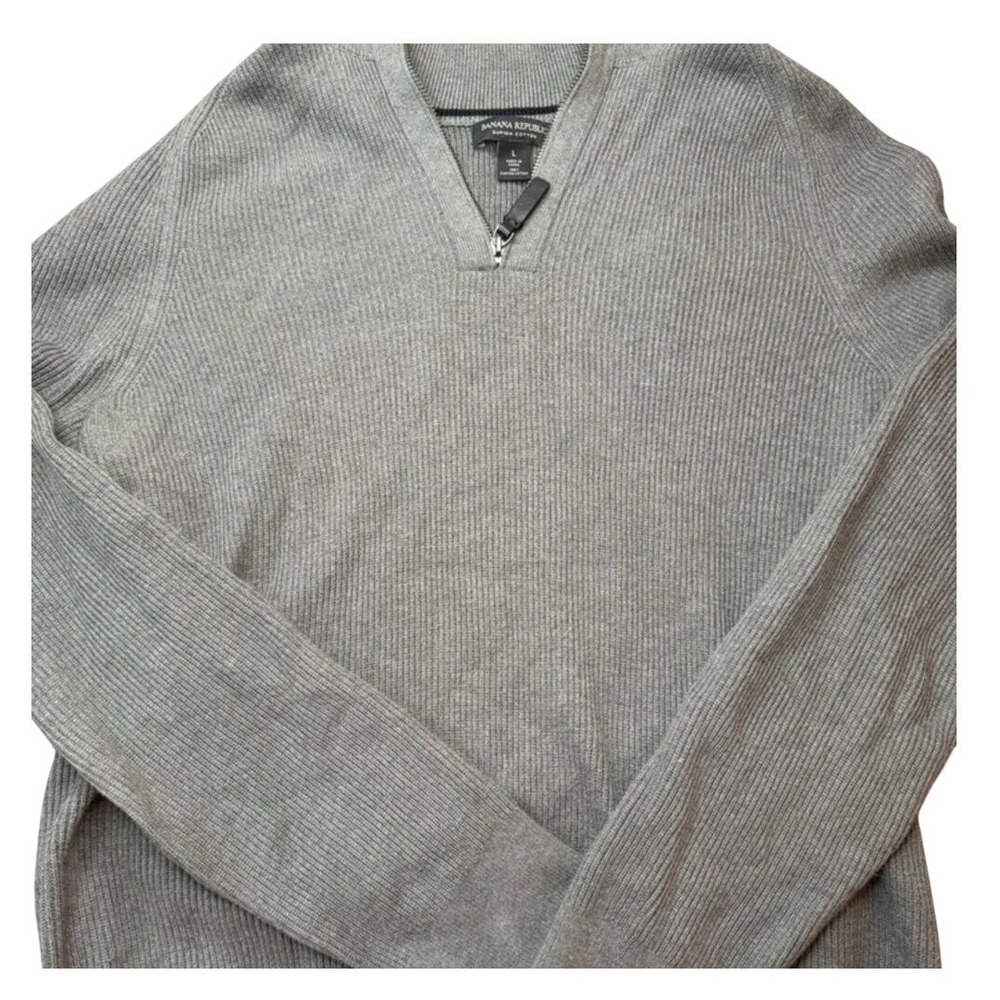 Banana Republic Mens Large Gray Quarter‎ Zip Sweater Supima Cotton Classic Soft